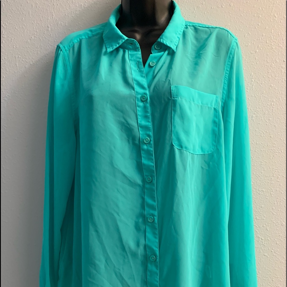 American eagle 🦅 aqua sheer long sleeve shirt size large euc
